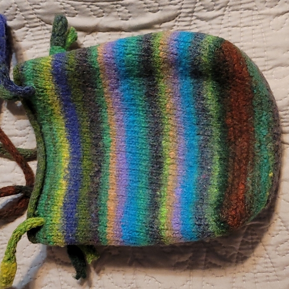 Hand knit wool rainbow purse bag - Picture 2 of 5